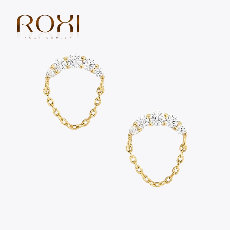 ROXI INS Style Earrings 925 Sterling Silver Chic Daily Wear Chain Zircon Earrings Gold And Silver Two-color Ladies Jewelry