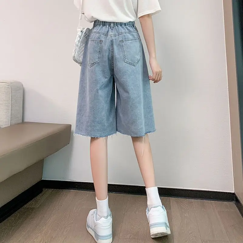 Summer Baggy Blue Denim Long Shorts Women Cargo Bermuda High Waist Wide Shorts Jeans Y2K Summer New Cute Ladies Big Size Shorts