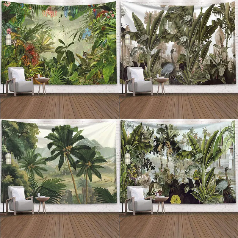 

Oversized Wall Decoration Tapestry Tropical Rainforest Palm Tree Background Cloth Bedside Living Room Tapestry Curtain