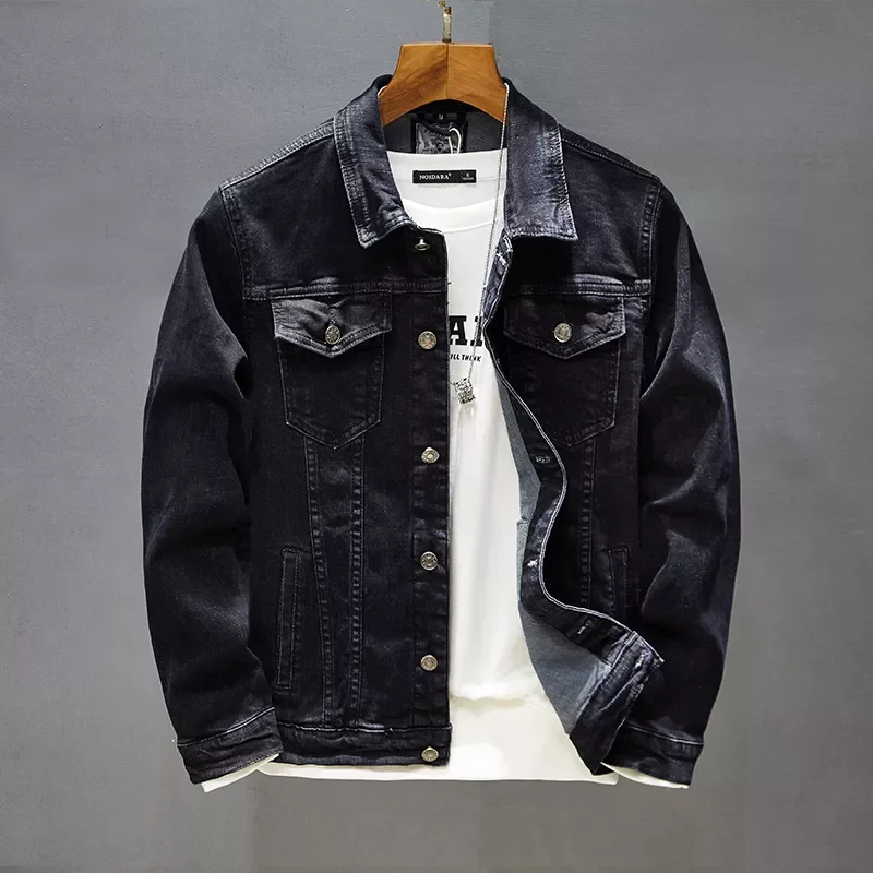 

2023NEW Men's Black Denim Jacket Fashion Slim Skinny Classic Pocket Design Spring Autumn Coat Male Hip Hop Streetwear Youth