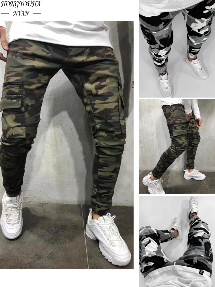 2023 Spring Autumn Men's Multi-pocket Feet Jeans European and American Army Camouflage Work Jeans New Fashion Men Clothing