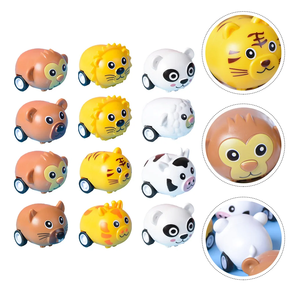 

12pcs Kids Back Vehicle Cartoon Animals Friction Powered Car