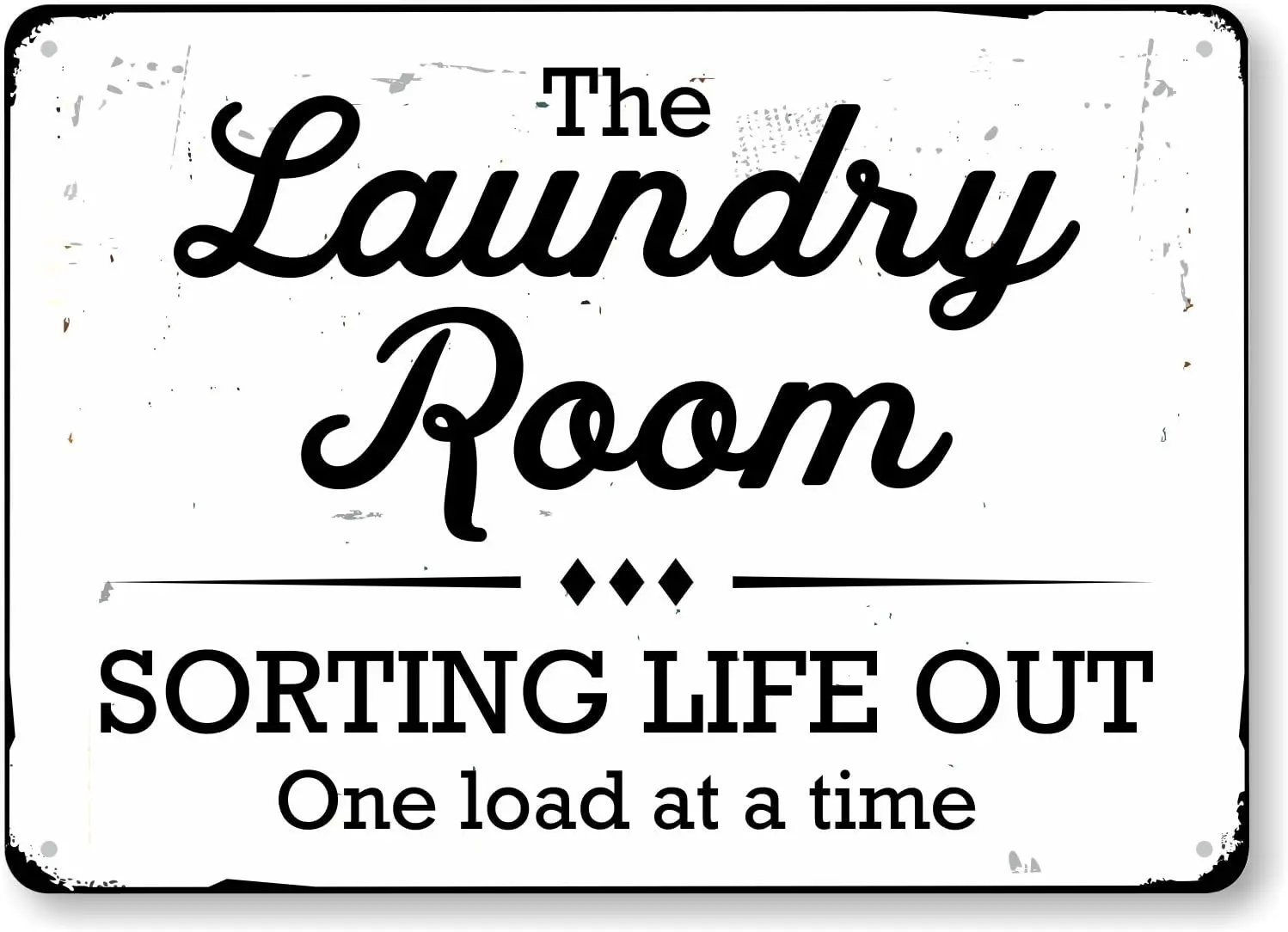 

Vintage metal logo laundry decor, black and country white