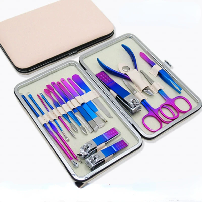 

18 stücke Edelstahl Kit Maniküre Nail art Häutchen Clippers Nipper Schere Reiniger Pflege Fall Werkzeug Set