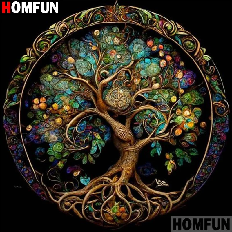 

Квадратная/круглая Алмазная 5D картина HOMFUN «сделай сам», вышивка крестиком «пейзаж, дерево», полный строительный Декор