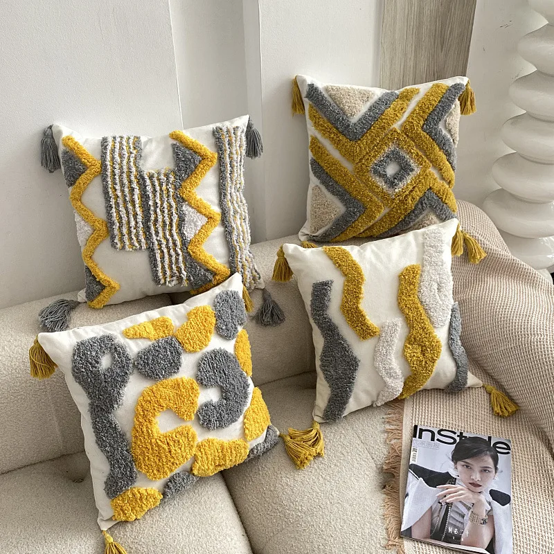 

Muslim Decoration Star Cushion Cover 45*45cm FarmhouseTufted Embroidery Tassels Morocco Home Decorative Pillows for Sofa
