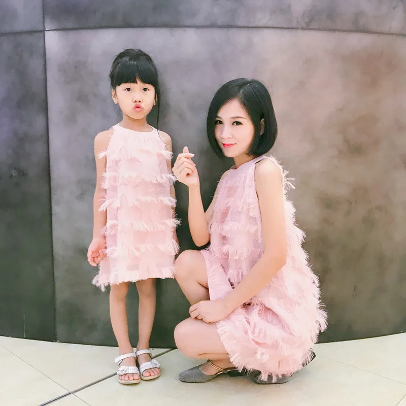 

Mother-daughter Dress girls Summer Chiffon Boho Beach Dresses Women Casual Striped Print Parent-child Party princess Dress