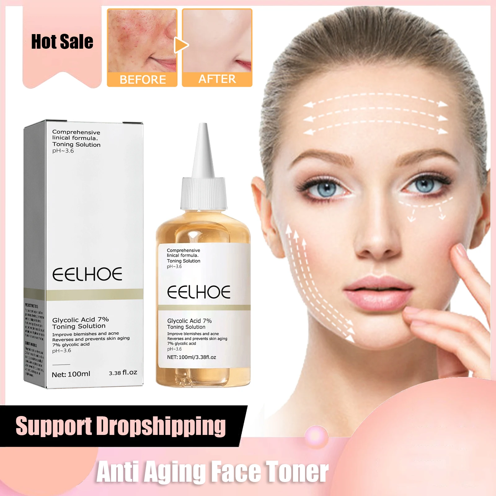 

Anti Aging Face Toner Glycolic Acid 7% Toning Solution Ordinary Acne Remover Lifting Firming Wrinkles Glowing Facial Skin Care