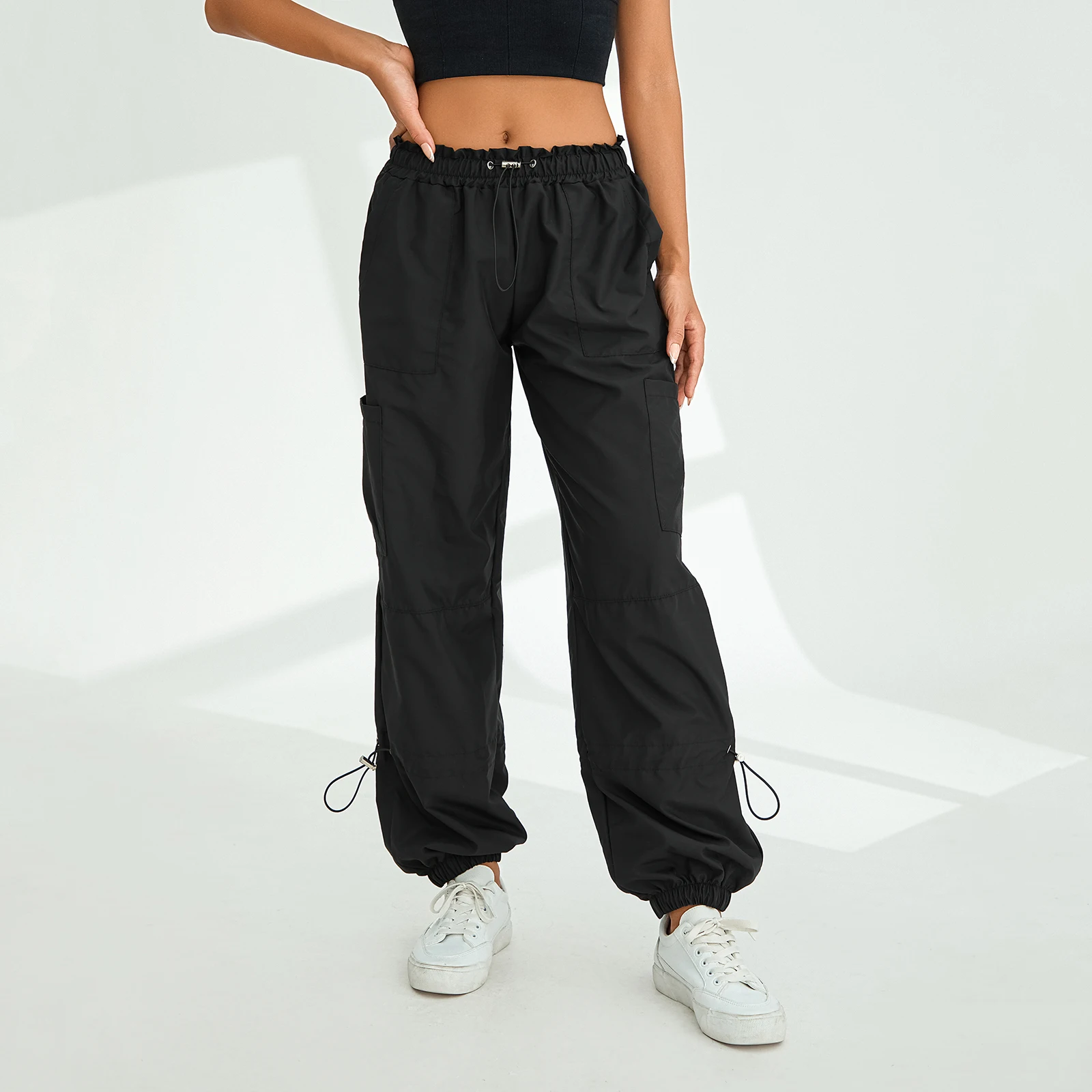 

Женские спортивные брюки на шнуровке с высокой талией, женские повседневные однотонные мешковатые брюки-карго с карманами, брюки 00s Y2K, уличная одежда