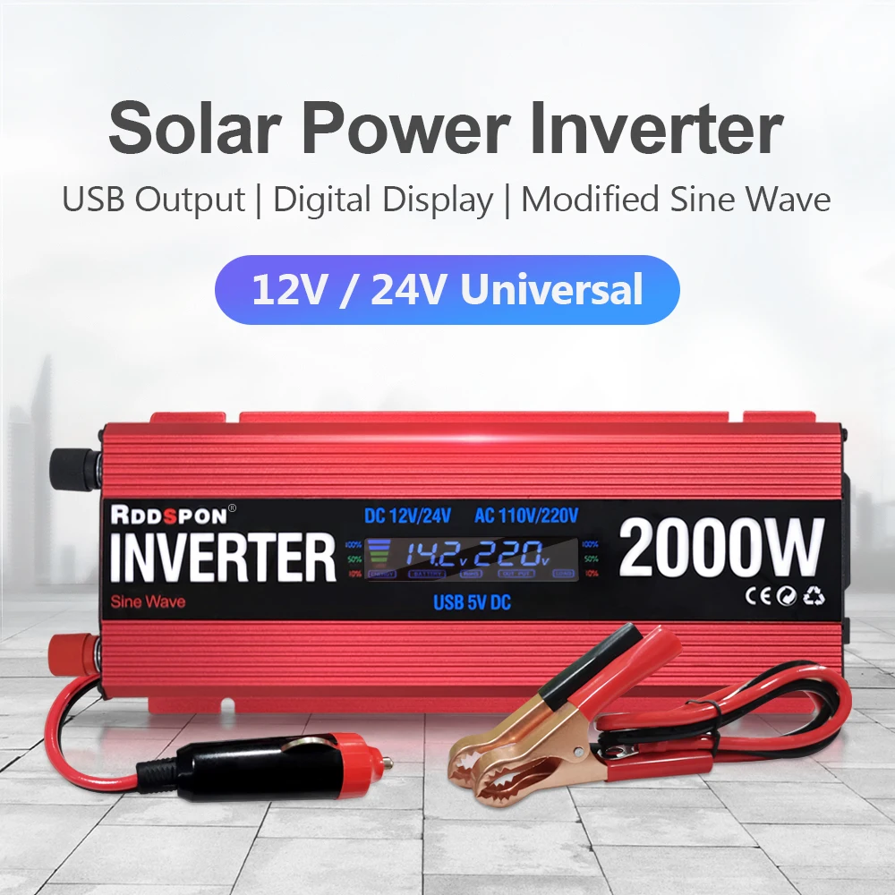 

1500W/2000W/2600W Modified Sine Wave LCD display Power Inverter DC 12V to AC 220V Solar 2 USB Car Transformer Convert EU Socket