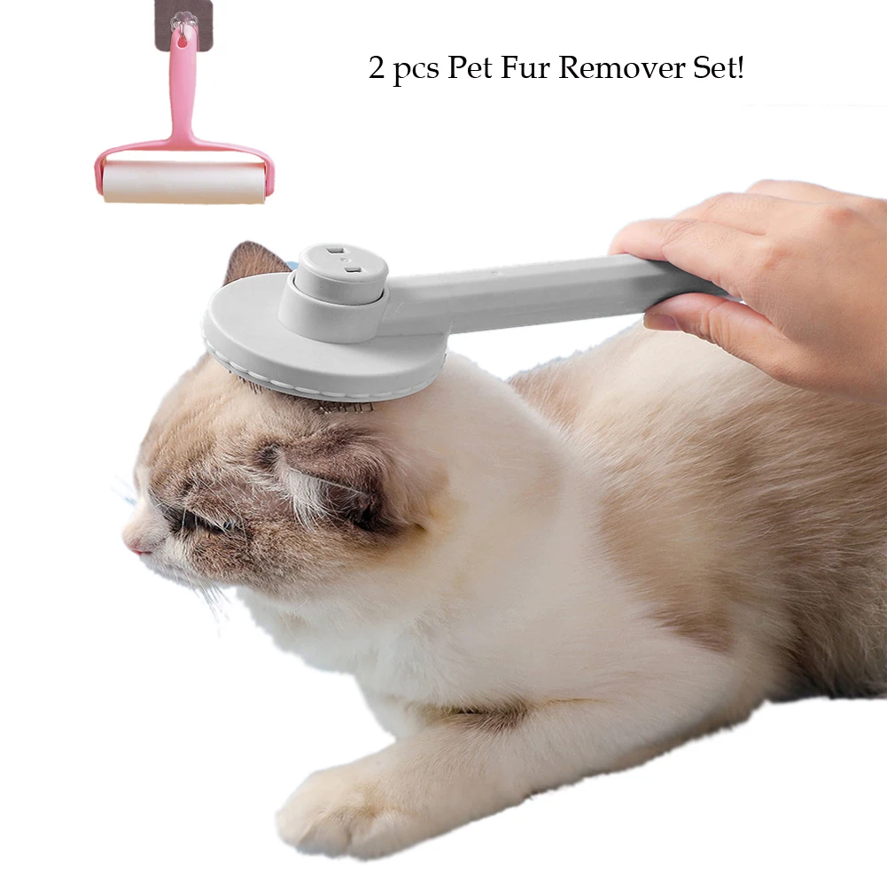 

2 PC Pet Hair Remover Set Soft Brush for Dog Cat Round Comb With Button Removing Lint Roller HP-001