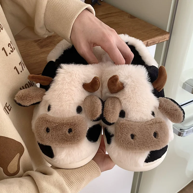 Женские зимние Симпатичные тапочки с животными модные пушистые теплые женские