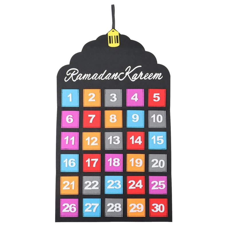 

PPYY-40X70cm Ramadan Calendar Mubarak Kareem Countdown Felt Calendar Wall Hanging DIY Ramadan Party Eid Decorations