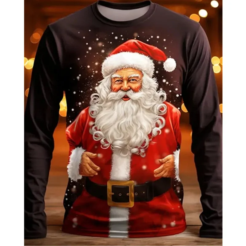 Мужская Рождественская футболка осенняя Повседневная Свободная хлопковая с