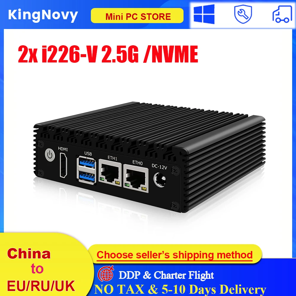 Fanless Mini PC X86 Industrial Soft Router J4125 N4000 Quad Core2x i226-V 2.5G Nics Firewall Computer PC NVMe 2xUSB3.0