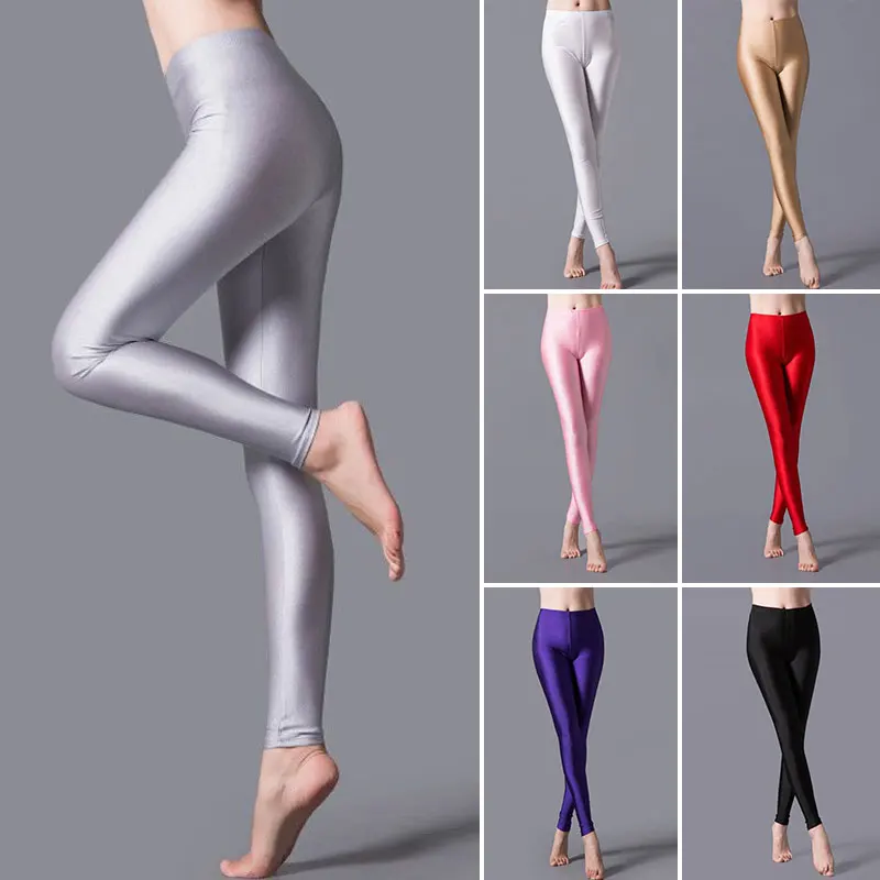 

Shiny Women's Pants Solid Color Fluorescent Elasticity Yoga Pants Casual Trousers Shinny Legging Sexy Sports Clothing for Women
