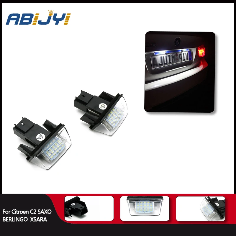 Автомобильные светодиодные огни для номерного знака, 2 шт., без ошибок, для Citroen C2, BERLINGO, SAXO, XSARA, Peugeot Partner, 6000K, белая лампа, автомобильные аксессуары