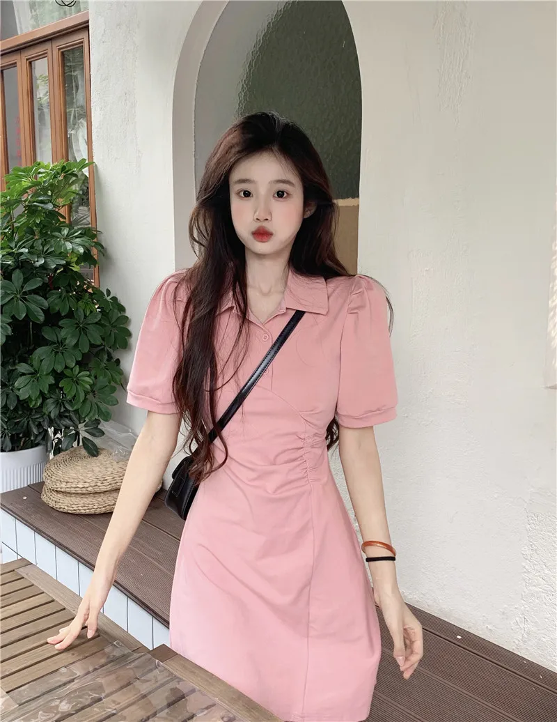 

Милое и острые Платье-поло GM3952 с коротким рукавом, летнее Новое Женское стильное Плиссированное облегающее ТРАПЕЦИЕВИДНОЕ короткое платье