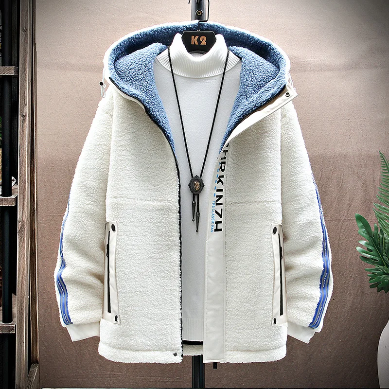 Winter 2022 Lamb Fleece Warm Coat Cotton Shirt Men's Cashmere Thickened Fleece Fashion Port Style Coat