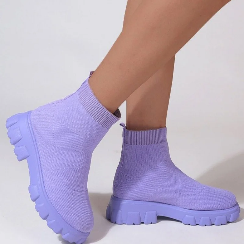 Women's Ankle Boots Women's Light Casual Shoes Wedge Fashion Socks Boots Knitted Elastic Cloth Winter Thick Soled Boots Women