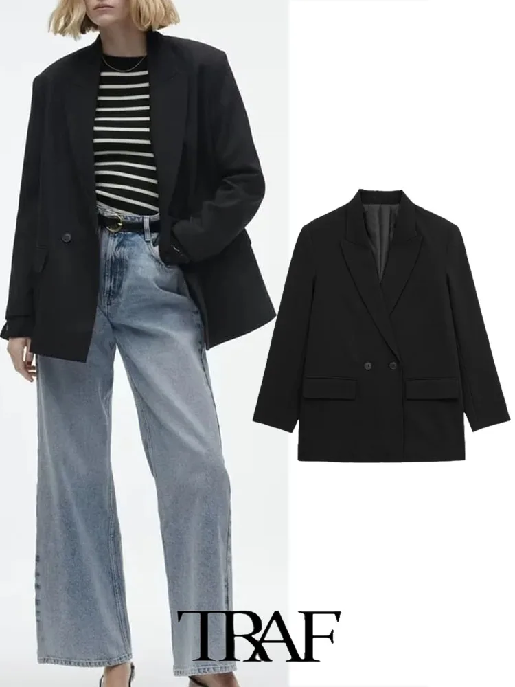 

TRAF Women Blazer 2023 Fashion Blazer Coat Two-color Lapel Casual Long-sleeved Loose Suit Coat Casual Blazer