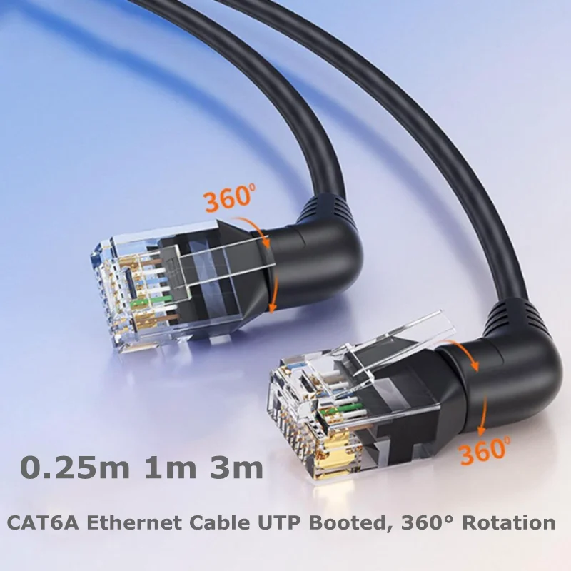 Фото Ethernet-кабель CAT6A UTP с черепом, 360° °   Сетевой кабель локальной сети Cat6A с поворотным разъемом RJ45, патч-корд 32AWG, 10 Гбит/с, 500 МГц №5