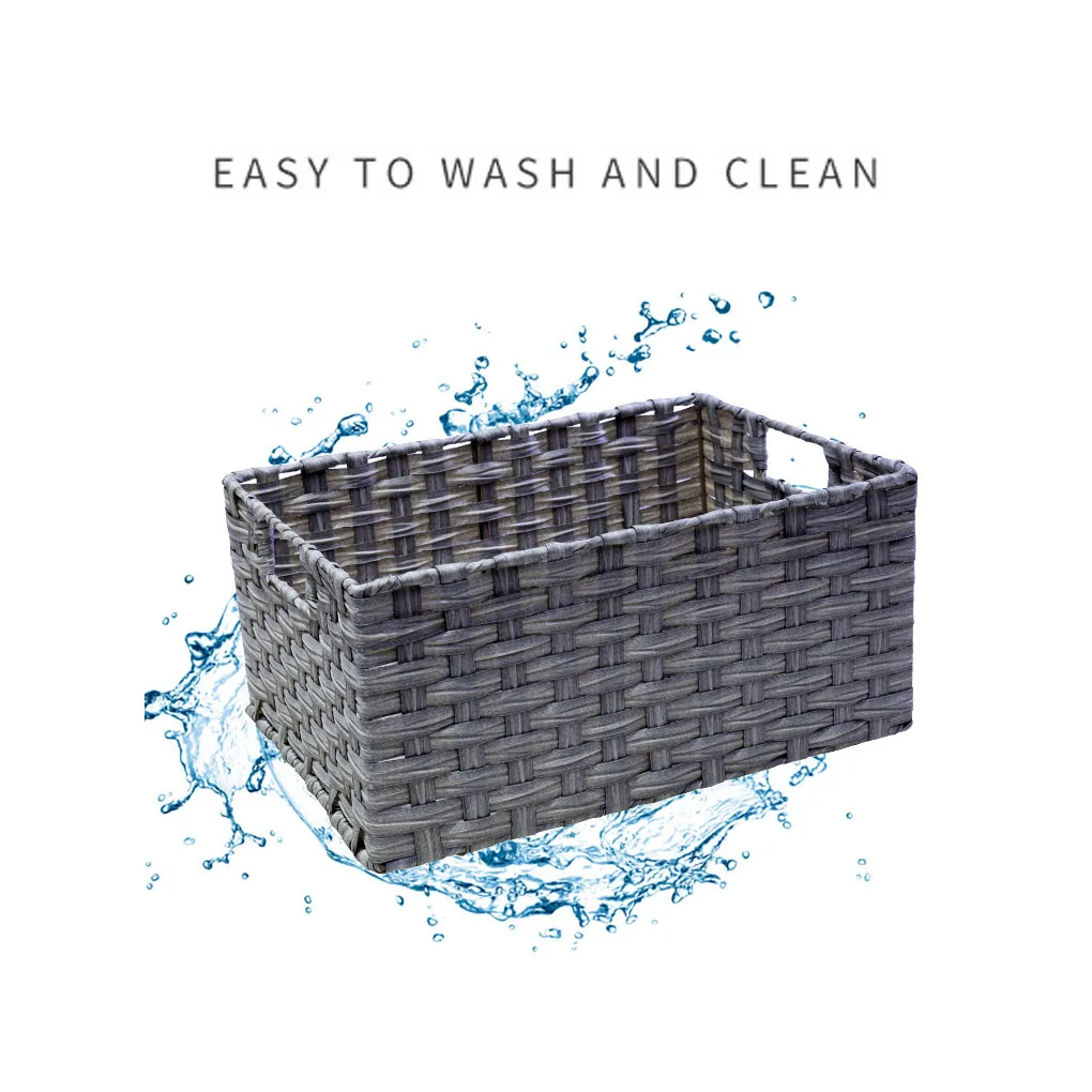 

3 Pieces Bathroom Countertop Artificial Vine Storage Holder Style Large Capacity Desktop Organizer Basket Living Room