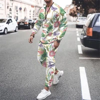 summer new man baroque cross print long sleeve suit fashion casual vintage street style luxury round neck mens oversized set