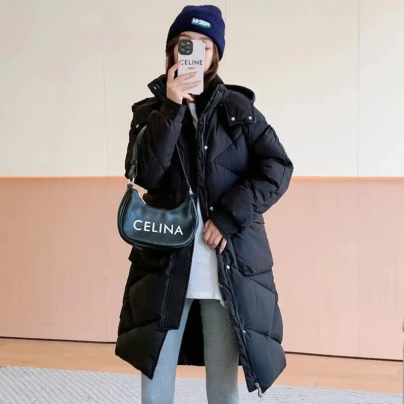 Loose Hooded Thicken Warm Mid Length Parkas Winter Cotton Padded Feminina Korean Long Sleeve Pockets Women Coats 2023 New S92