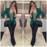 2021 women solid color buttonless plus size blazer green simple slim casual office blazer spring autumn fashion jacket work wear
