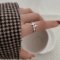 shiny double star open thai style color ring four pointed star finger rings for girl women fashion daily work jewelry