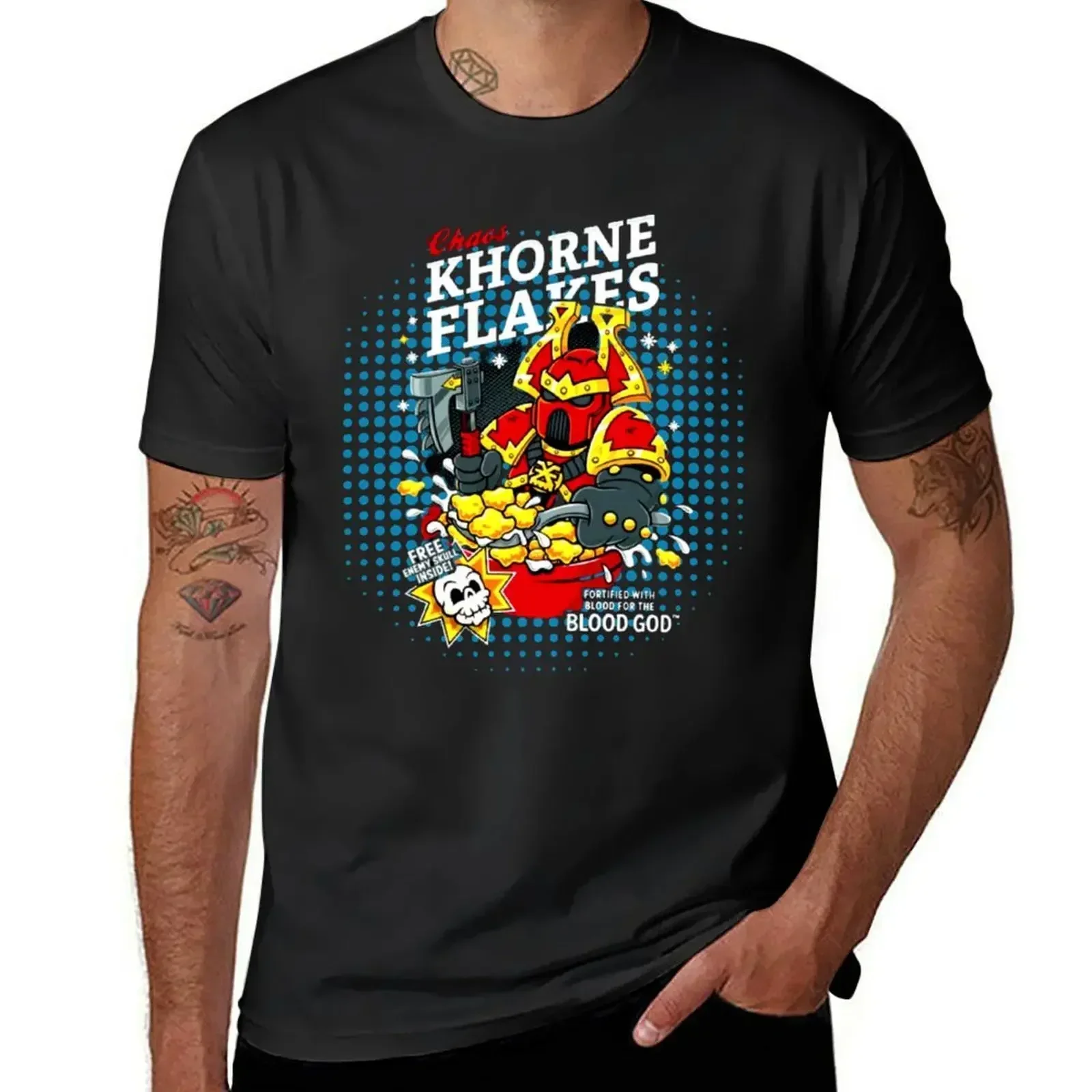 Фото Футболка Chaos Khorne Flakes с графическим принтом, винтажная, недорогая, мужская одежда №1
