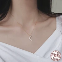 jecircon 100 925 sterling silver moon necklace for women simple clavicle chain temperament cold wind crystal zircon necklace