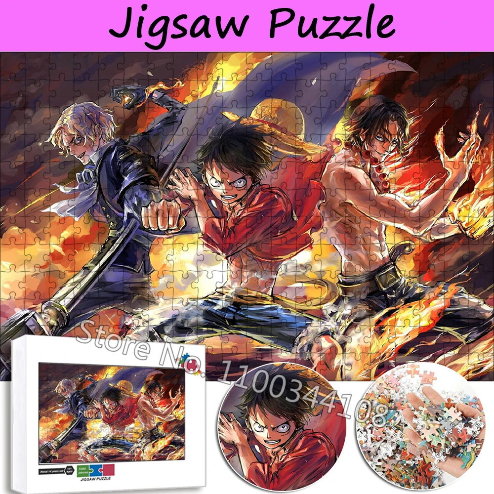 

One Piece Puzzle 35/300/500/1000 Pieces Anime Characters Luffy Ace Sabo Jigsaw Puzzles Handmade Toys for Children Leisure Games