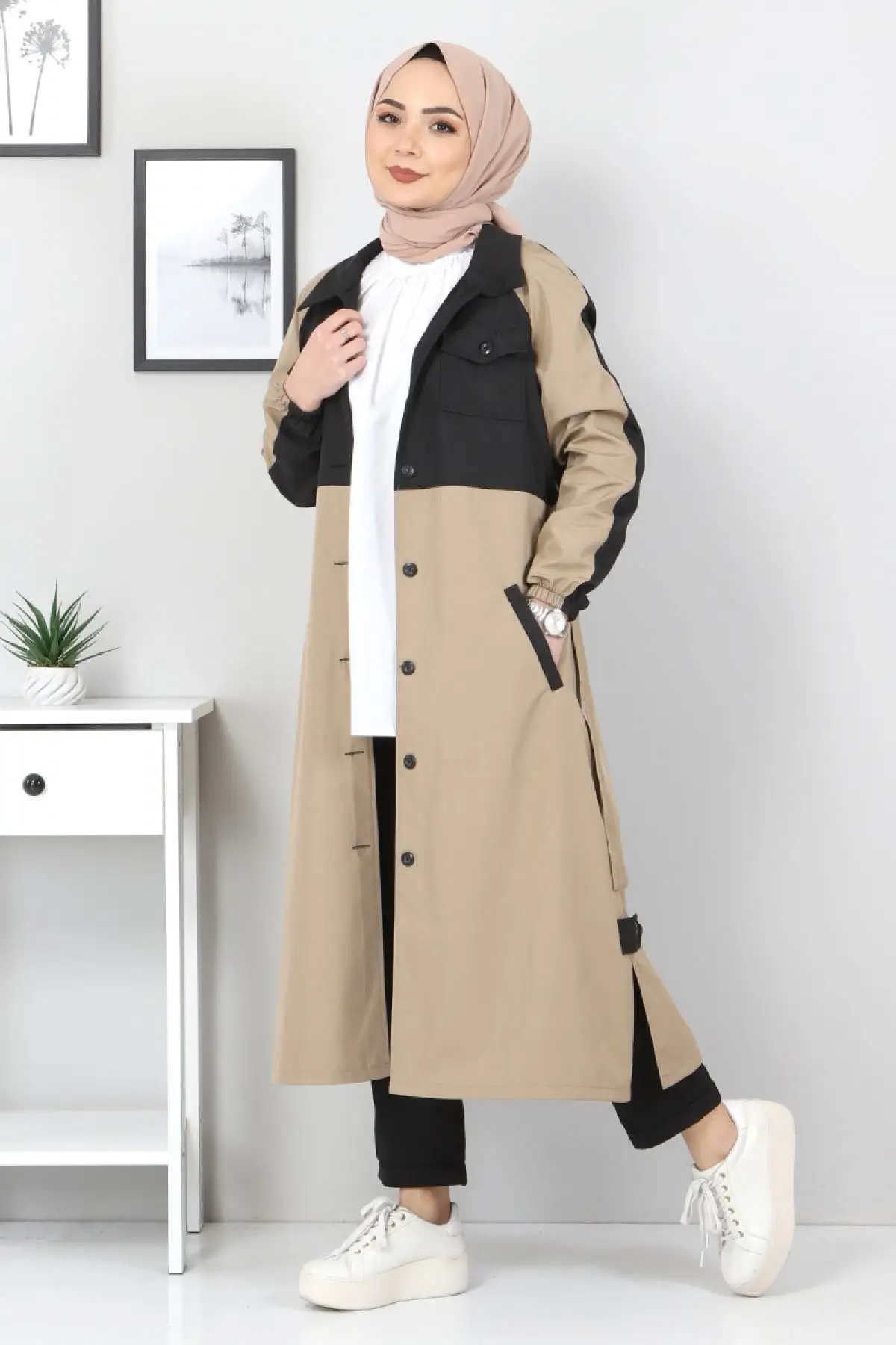

Hijab Clothing 2022 Arabia Dubai Islamic Ramadan Double Colored Trench Coat