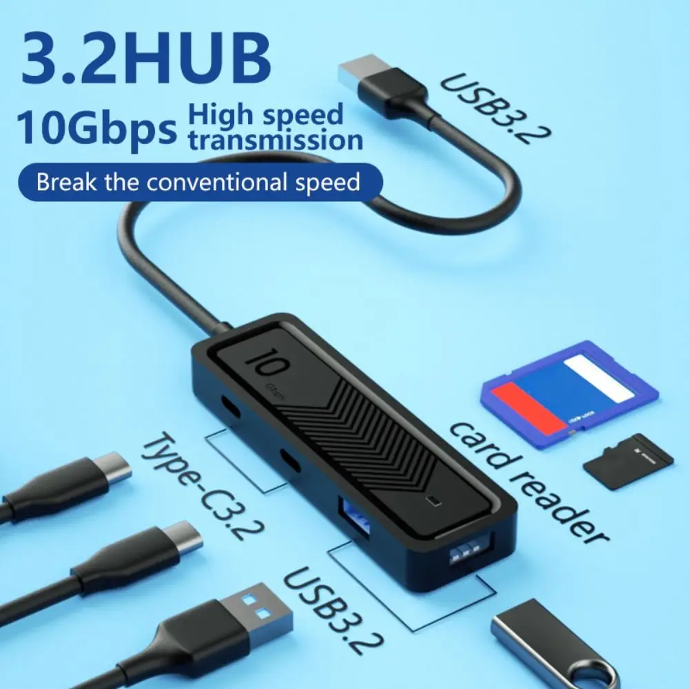 

10Gbps USB 3.2 Type C Hub Adapter Fast Data Transmission 6 in 1 Memory Card Reader Expander Splitter For Laptop PC New