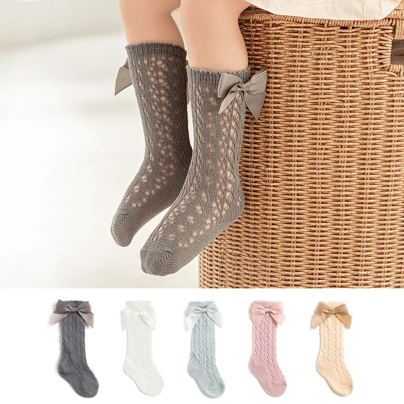 

Children High New For Summer Cotton Bow Sock Socks Boys Openwork Kids Hollow Out Socken 0-6years Baby Knee Girls Long Breathable