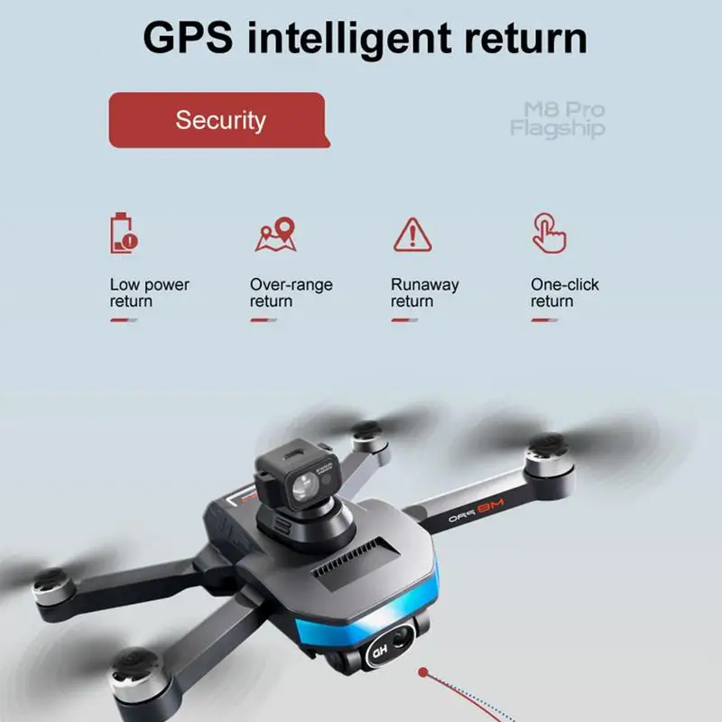 

Drone Camera M8pro Drone With 50x Zoom Fearless Vision 6k Camera GPS 20 Mins Flight Time Improved Scale 7 Wind Resistance Return