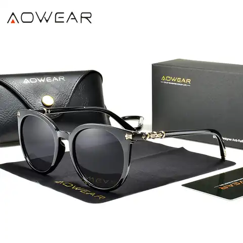 AOWEAR женские круглые зеркальные поляризационные солнцезащитные очки женские прозрачные хипстерские Винтажные Солнцезащитные очки женские...