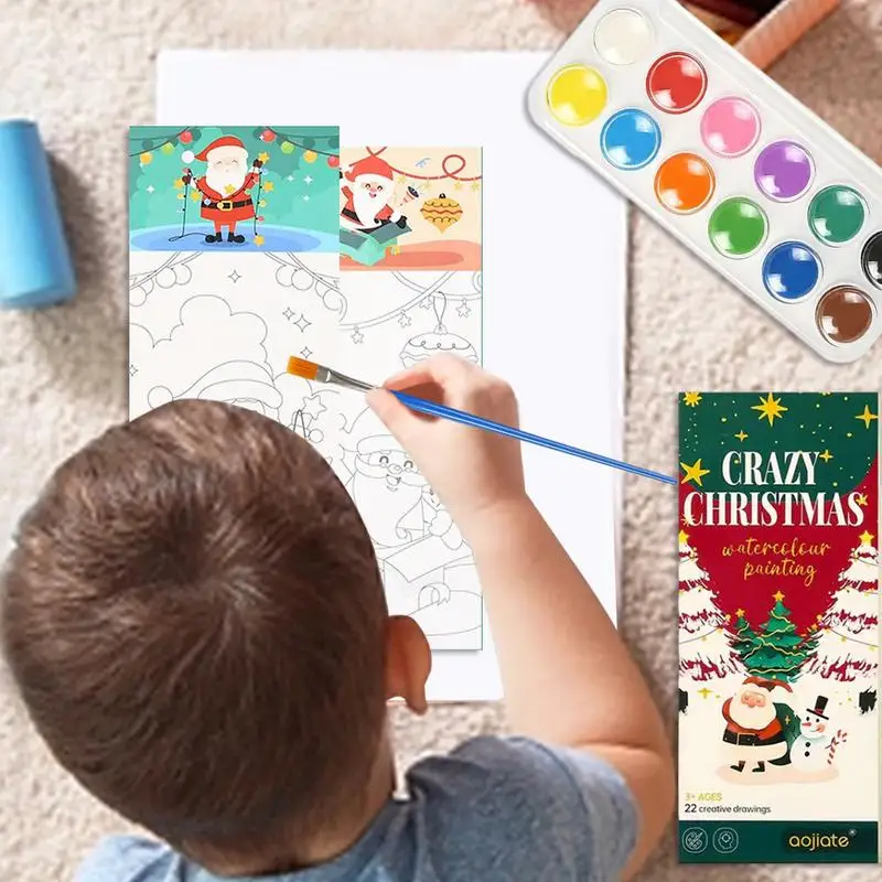 

Рождественская серия, мини-книга для рисования с кисточкой из пигментов, акварель, алмазная живопись, сделай сам, книга, Детская карманная игрушка, набор для детей