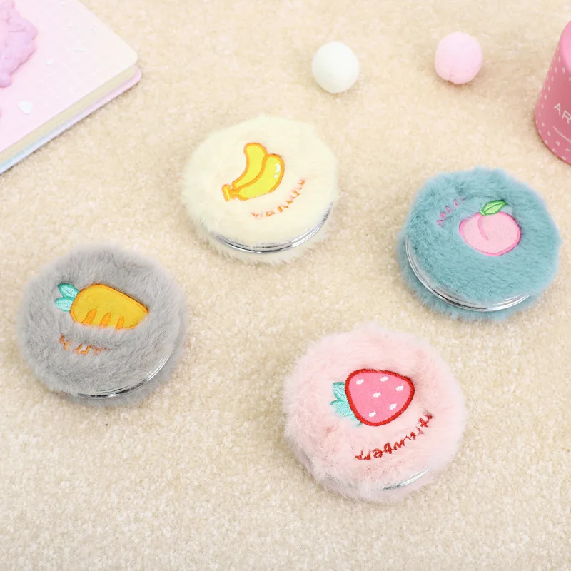 L144 женские Девочки Плюшевые Мини Круглые Складные карманные зеркала Мультяшные