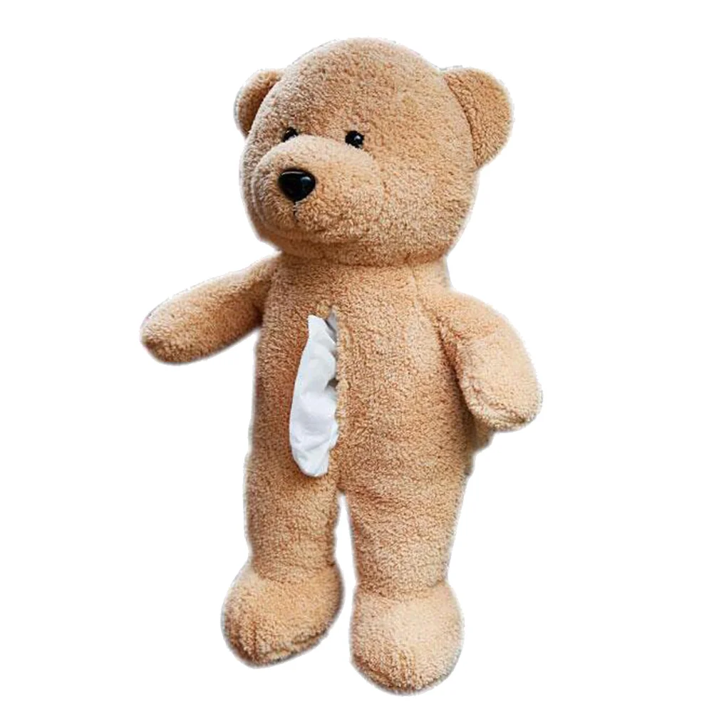 

Cartoon Bear Tissue Box Multi-purpose Storage Box Home Desktop Decoration Khaki Back-mounted Tissue Holder for Kitchen Bathroom