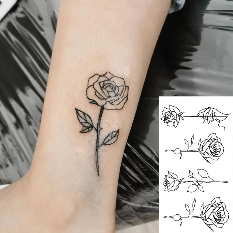

1PC Flower Temporary Tattoos Stickers Arm Waist Body Art Waterproof Fake Tattoos Black Rose Women Girls Transfer Tattoo Decals