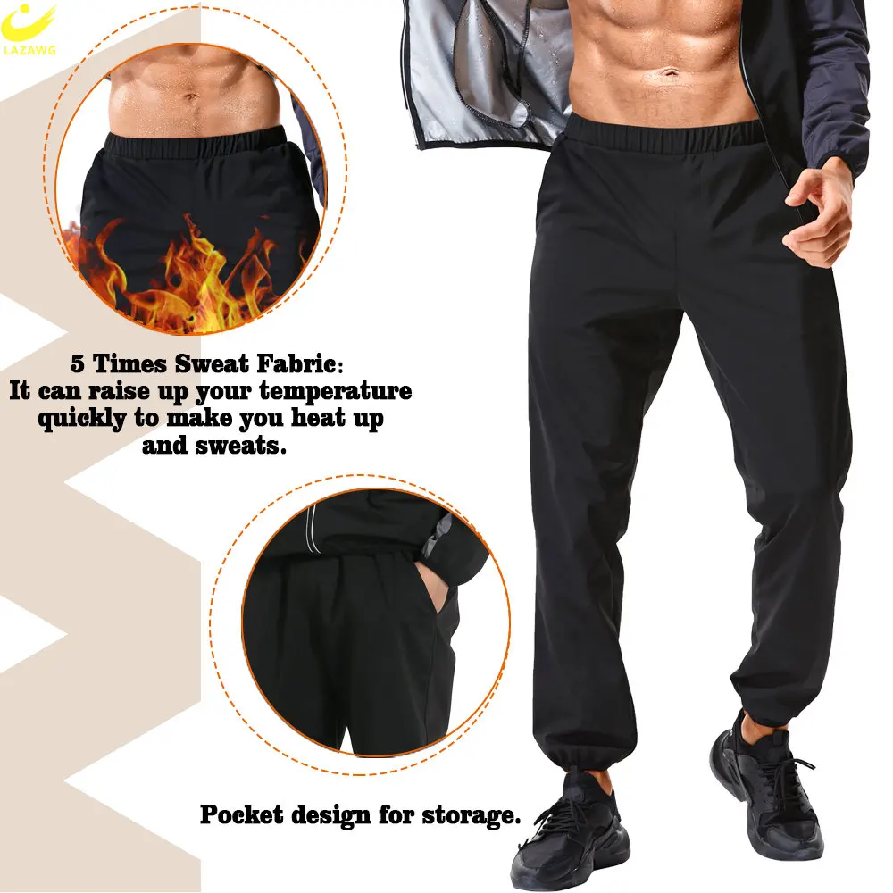 LAZAWG Sauna Leggings for Men Sweat Pants Weight Loss Trousers Workout Slimming Low Waisted Body Shaper Fat Burner Sport Gym