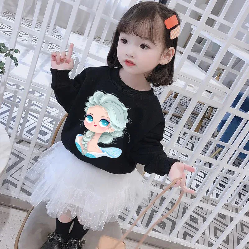 

Disney Princess Elsa Girl Boy Sweatshirts Children Kawaii Snow White Ariel Hoodies Kids Pullover Casual Cotton Cute Clothes Tops