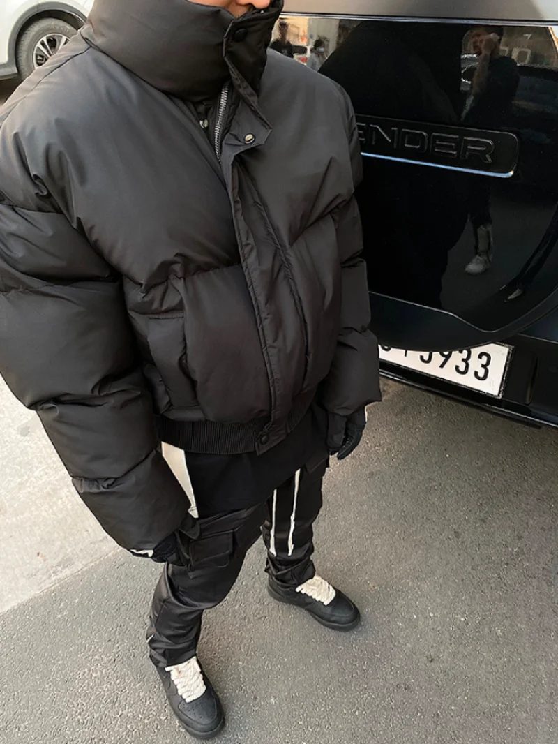 Hip Hop Bomber Parka Jacket Streetwear Mens Causal Stand Collar Loose Harajuku Winter Cotton Padded Jacket Coat Puffer Outerwear