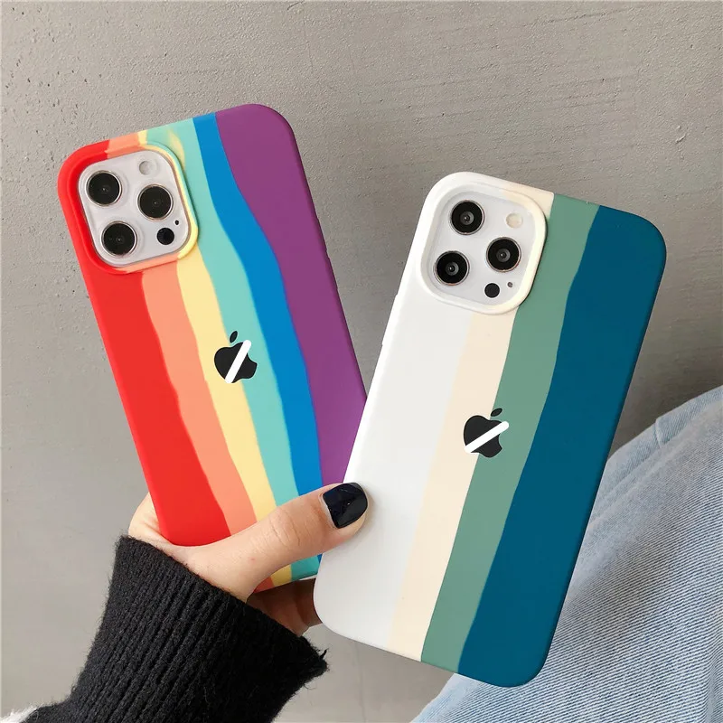 

Suitable For iPhone 11 12 13 Pro Max Case Rainbow Liquid Silicone Apple 6 7 8 Plus X XS XR All Inclusive Protective Soft Case
