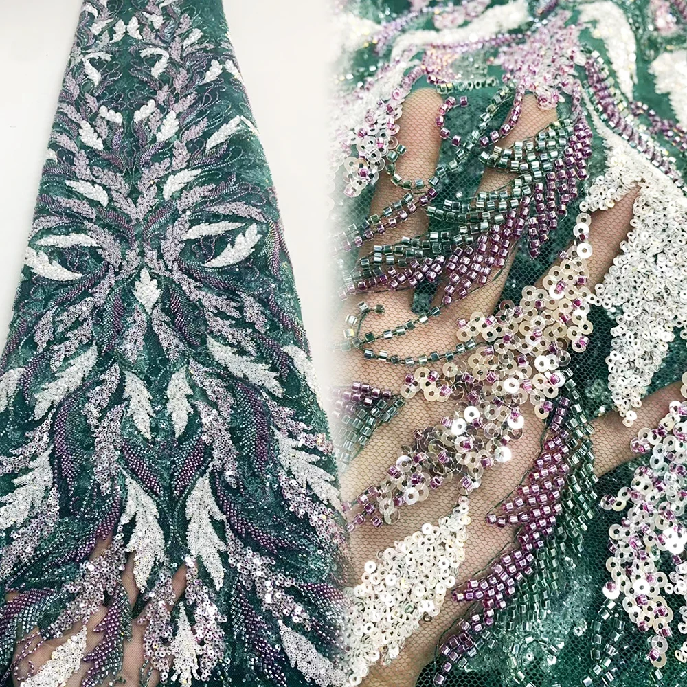 

Sinya Africa French Net Lace Fabric 2023 High Quality Latest Nigerian French Sequins Heavy Colorful Beaded Lace Fabric For Dress
