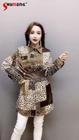 streetwear woman silk leopard print mid length shirt high end fashion satin drape long sleeve top blouses for women fashion 2022