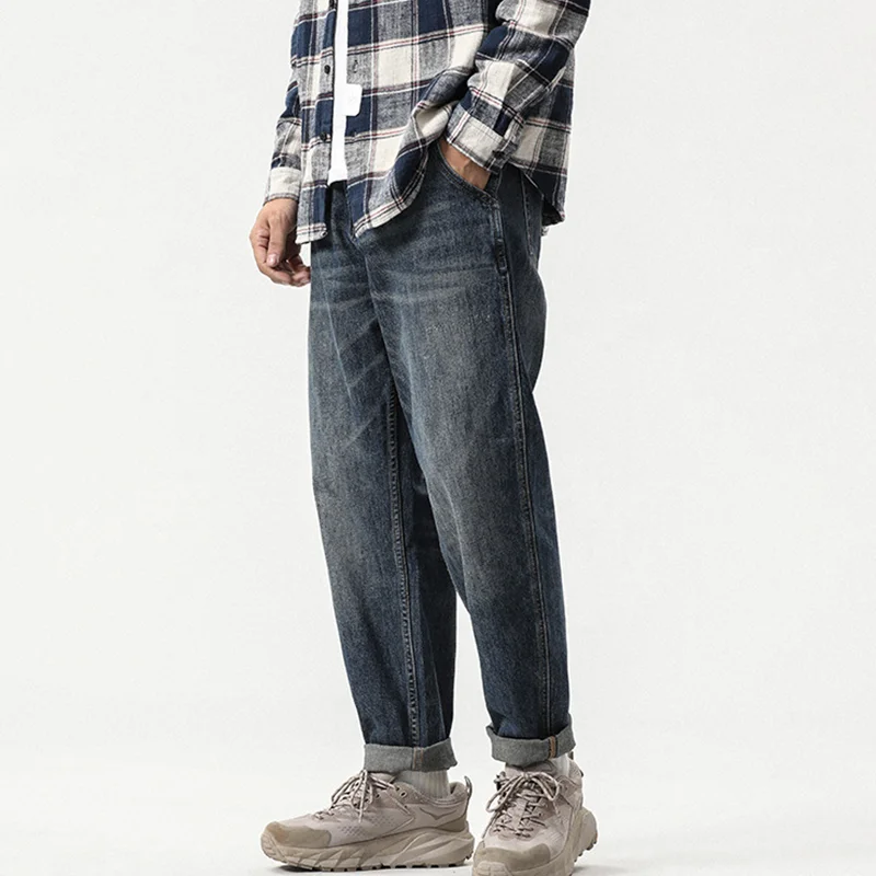 Men Clothing 2022 New Pattern Recreational Vintage Broad Leg Blue Jeans Straight Cylinder Large Loose Haren Pants Autumn Female